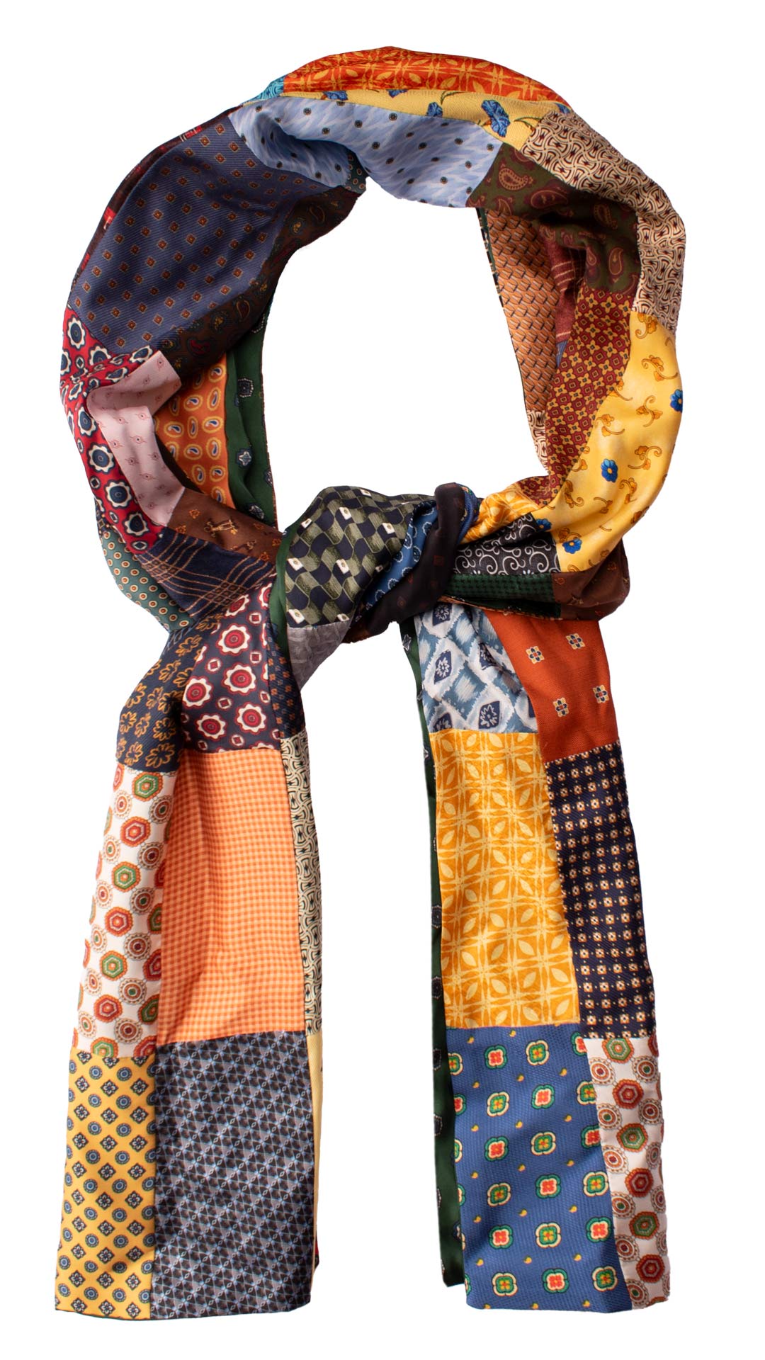 Sciarpa di Seta Vintage Patchwork Fantasia Multicolor Made in Italy Graffeo Cravatte Anello