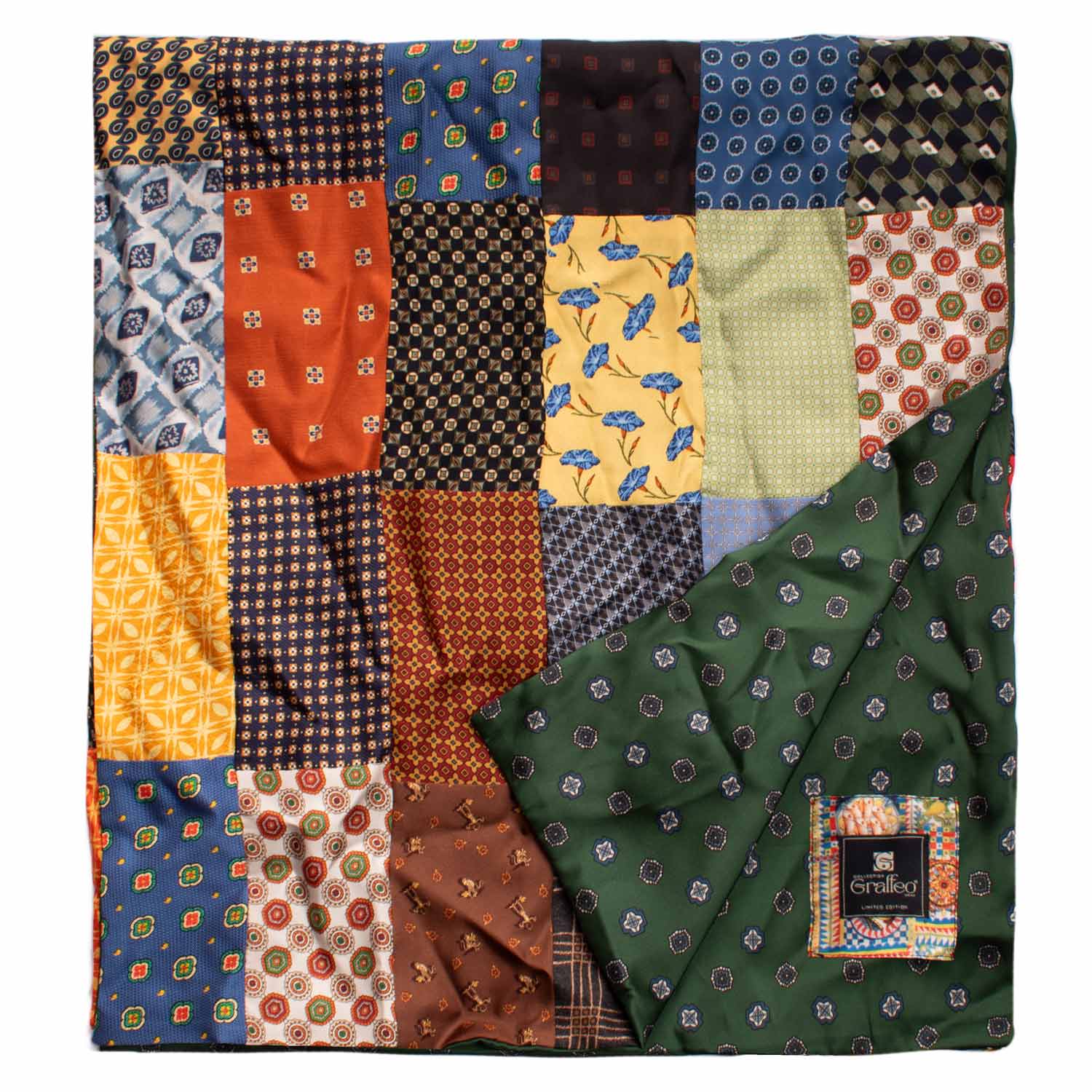 Sciarpa di Seta Vintage Patchwork Fantasia Multicolor Made in Italy Graffeo Cravatte Dettaglio