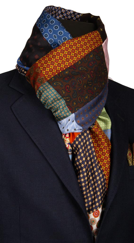 Sciarpa di Seta Vintage Patchwork Fantasia Multicolor Made in Italy Graffeo Cravatte