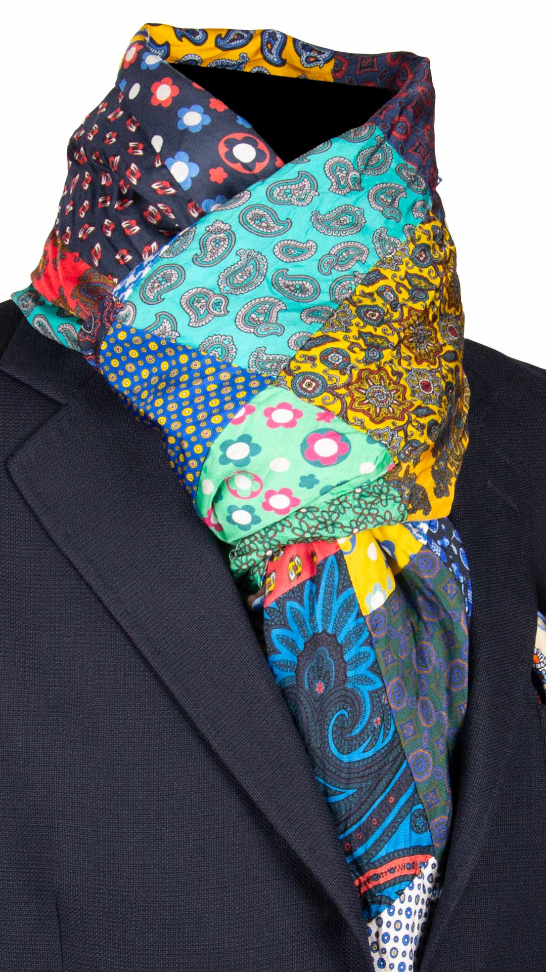 Sciarpa-di-Seta-Vintage-Patchwork-Fantasia-Multicolor- S647