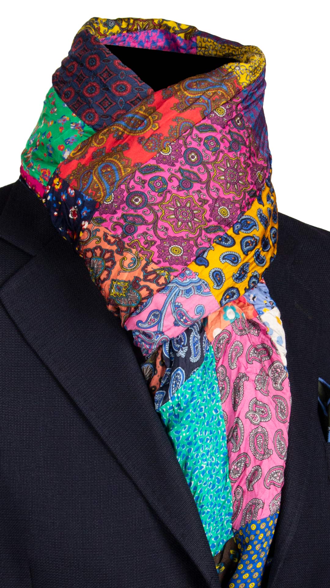 Sciarpa di Seta Vintage Patchwork Fantasia Multicolor S712 Made in Italy Graffeo Cravatte