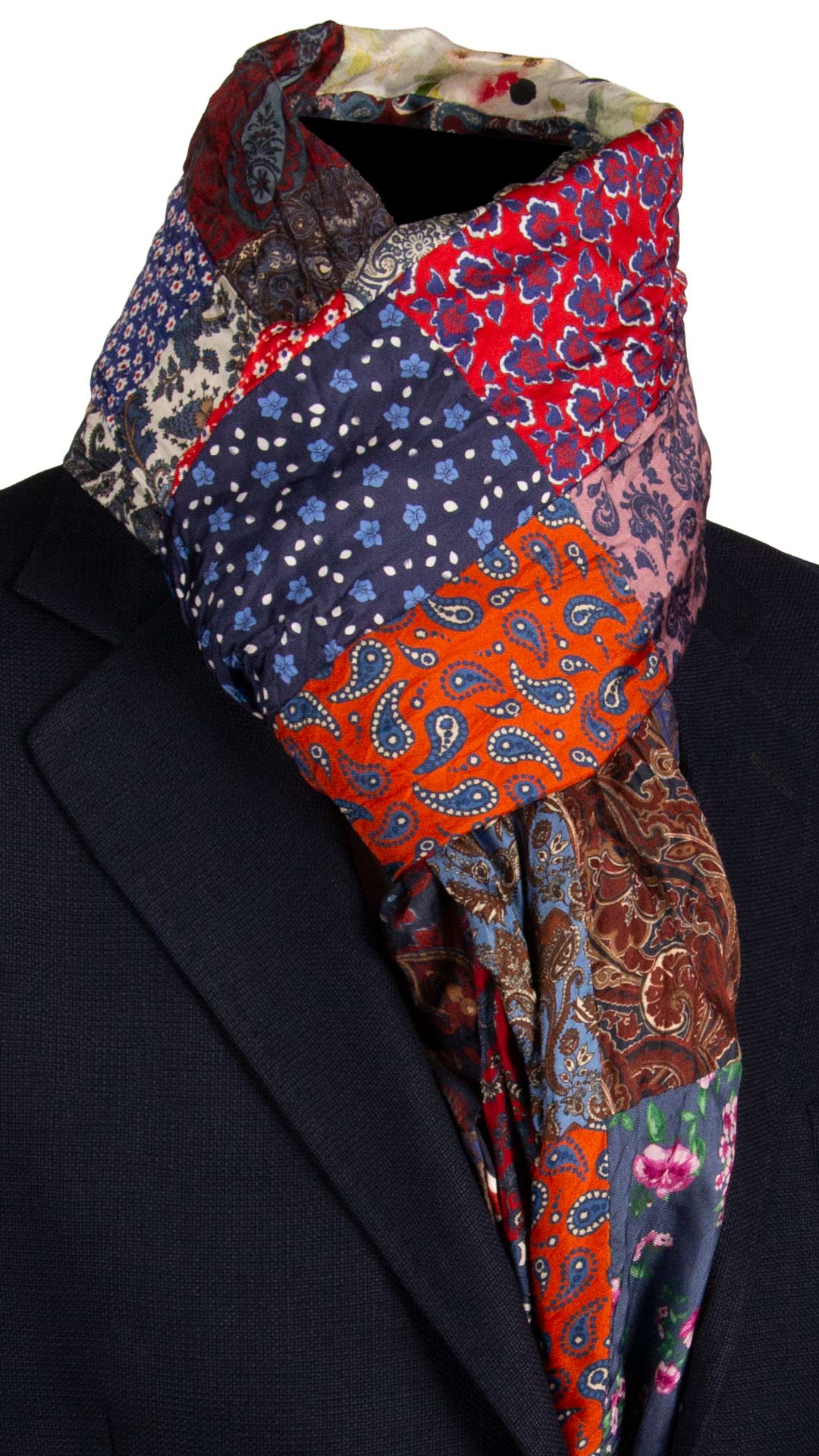 Sciarpa di Seta Vintage Patchwork Fantasia Multicolor S744 Made in Italy Graffeo Cravatte