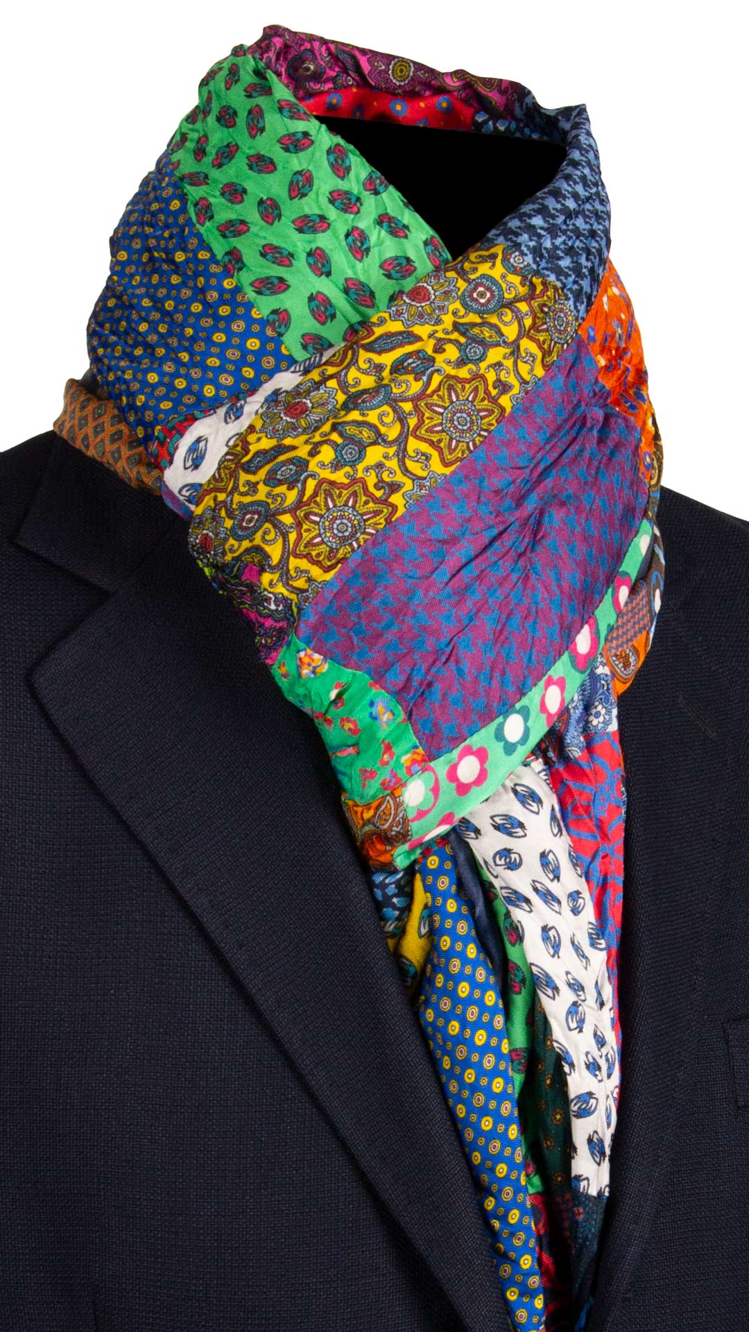 Sciarpa di Seta Vintage Patchwork Fantasia Multicolor S754 Made in Italy Graffeo Cravatte