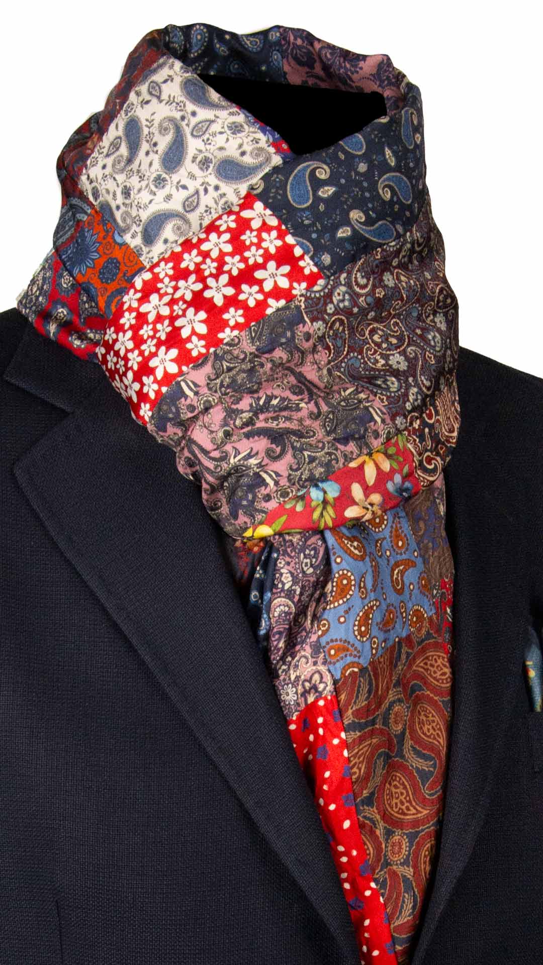 Sciarpa di Seta Vintage Patchwork Fantasia Multicolor S790 Made in Italt Graffeo Cravatte