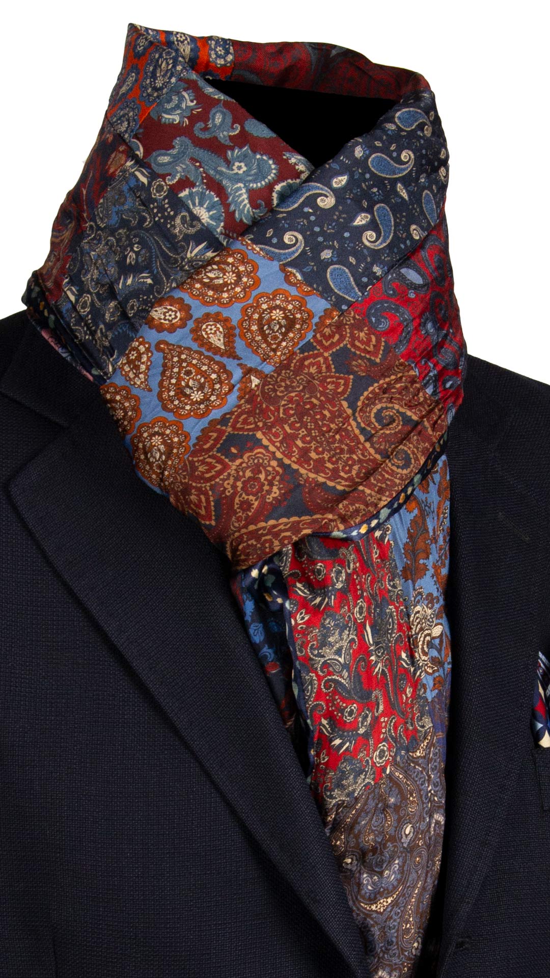 Sciarpa di Seta Vintage Patchwork Paisley Multicolor S765 Made in Italy Graffeo Cravatte