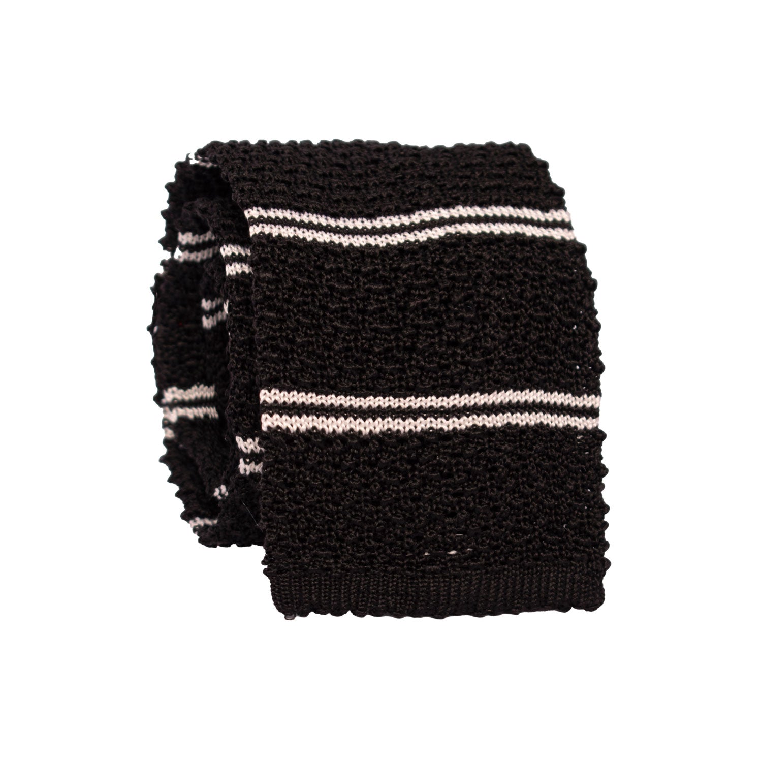 Cravatta Tricot in Maglia di Seta Nera con Righe Bianche TRI734 Graffeo Cravatte Made in Italy Rotolo
