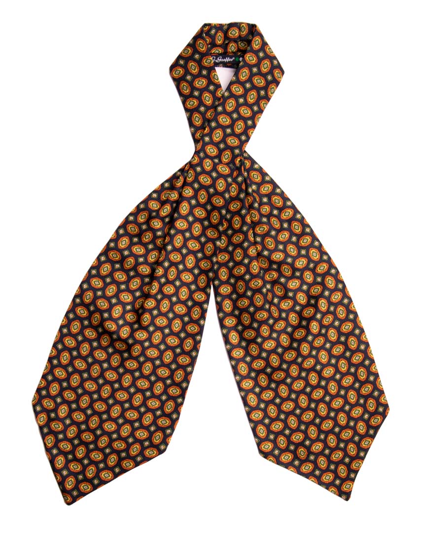 Ascot Stampa di Seta Blu Fantasia Gialla Arancio Verde Bianca Made in Italy Graffeo Cravatte