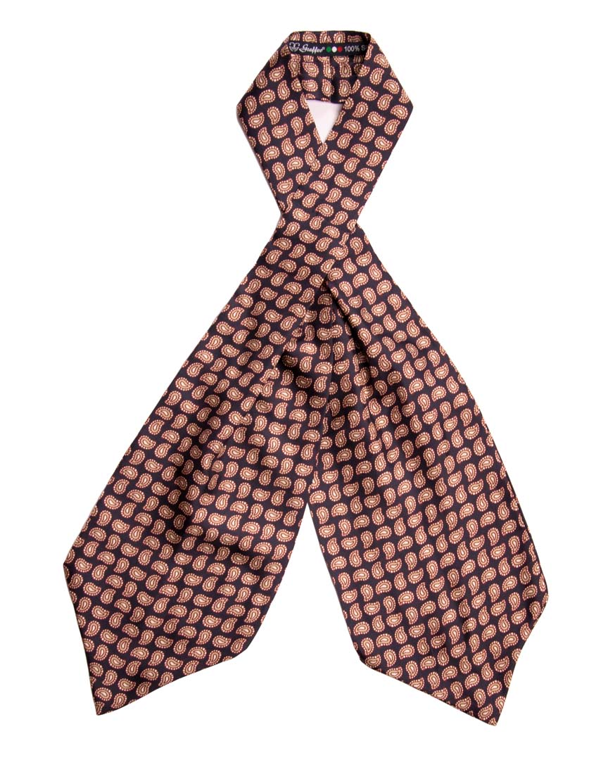 Ascot Stampa di Seta Blu Paisley Bordeaux Bianco Beige Made in Italy Graffeo Cravatte