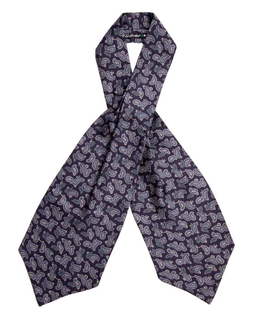 Ascot Stampa di Seta Blu Paisley Celeste Bianco Made in Italy Graffeo Cravatte
