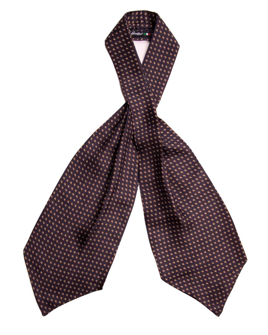 Ascot Stampa di Seta Blu Paisley Marrone Bianco Made in Italy Graffeo Cravatte