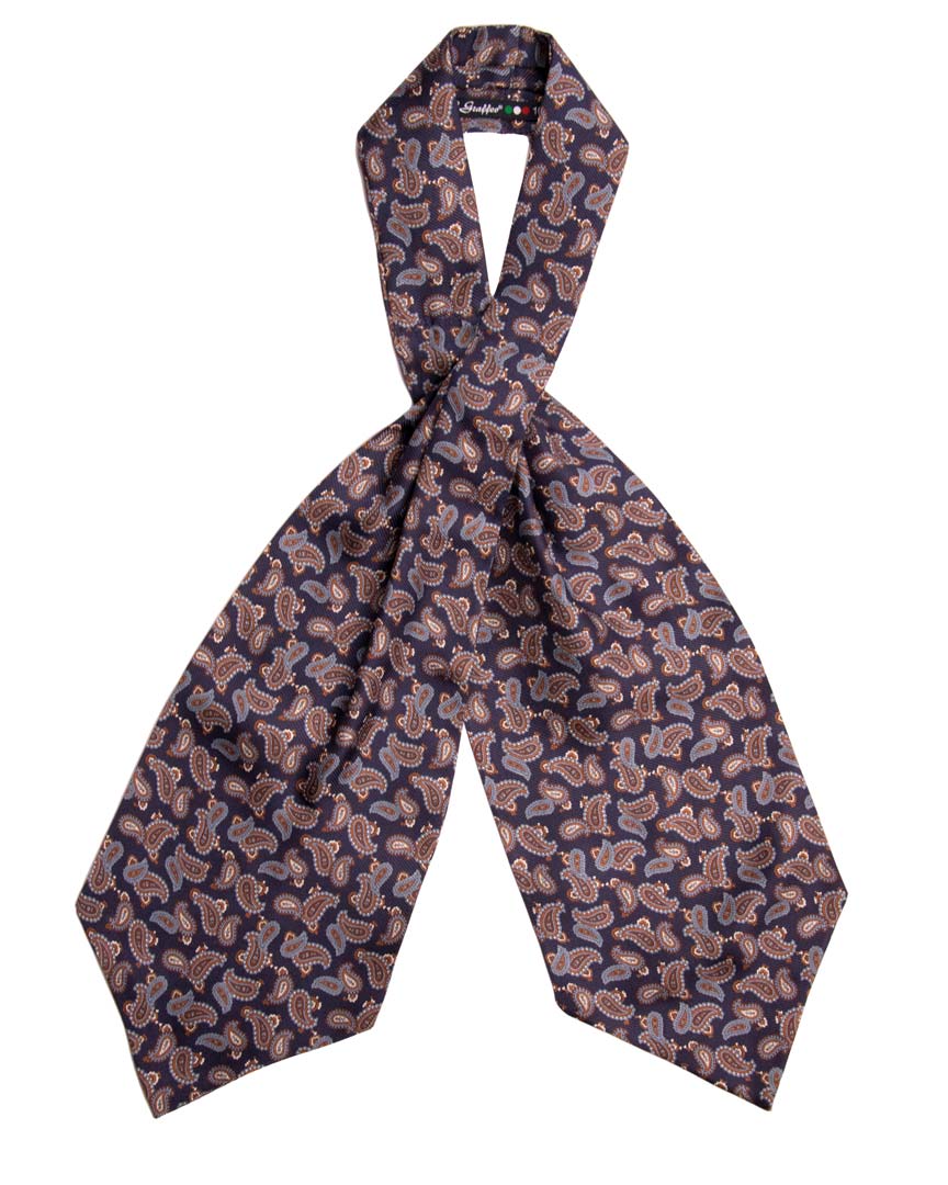 Ascot Stampa di Seta Blu Paisley Marrone Bianco Blu Avio Made in Italy Graffeo Cravatte