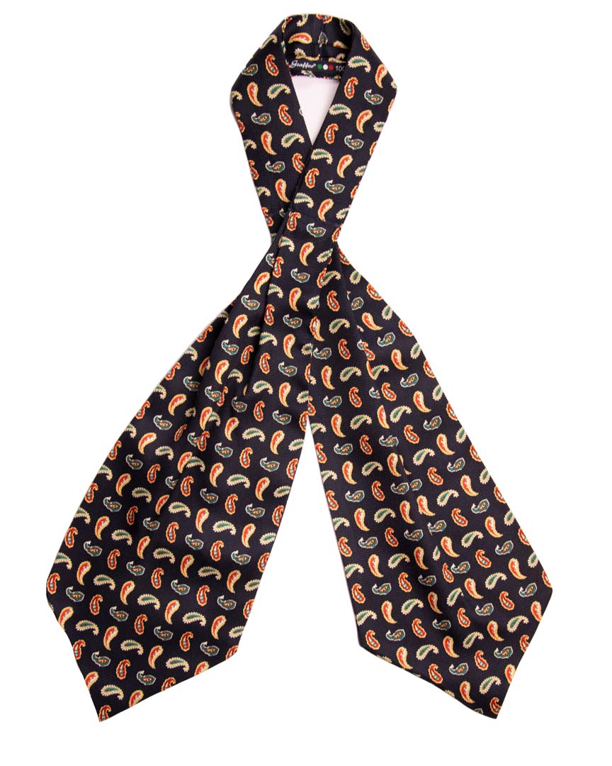 Ascot Stampa di Seta Blu Paisley Multicolor Made in Italy Graffeo Cravatte