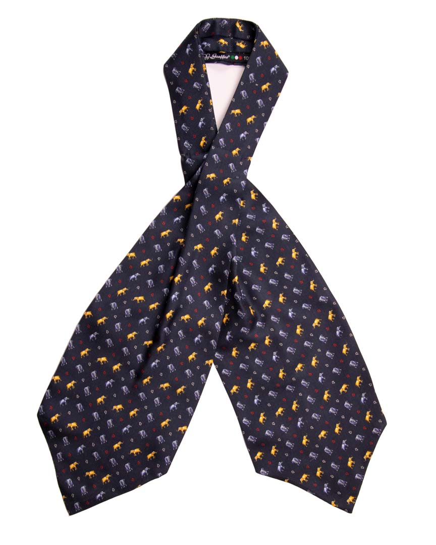 Ascot Stampa di Seta Blu con Animali Made in Italy Graffeo Cravatte