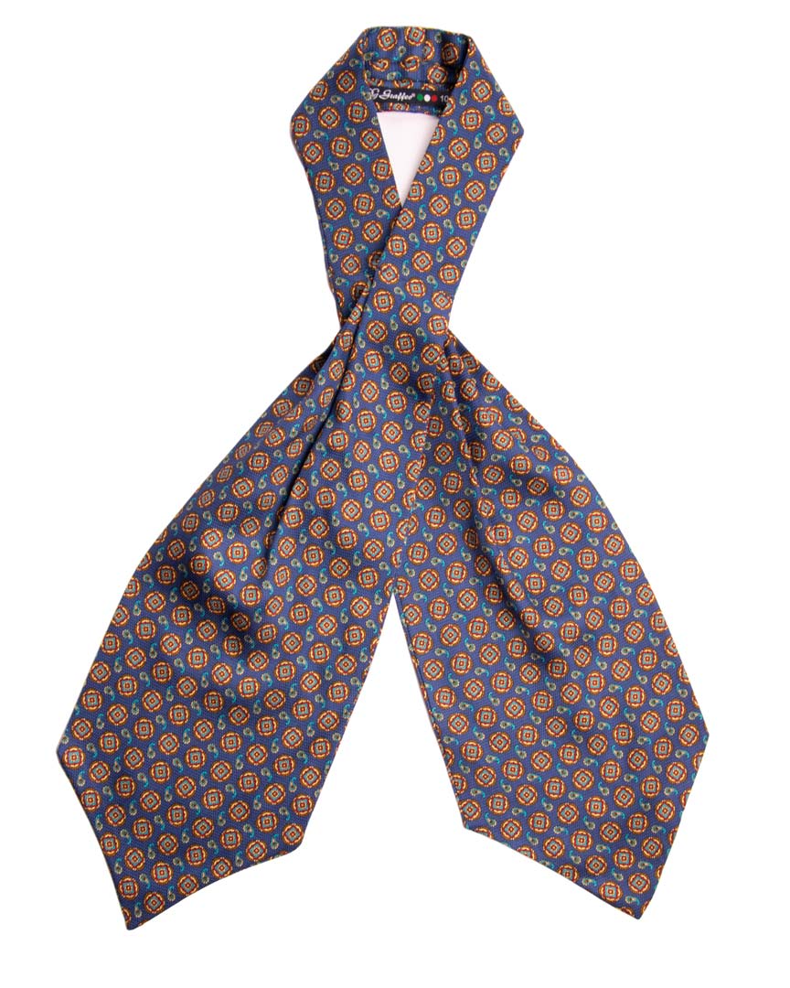 Ascot Stampa di Seta Bluette Fantasia Multicolor Made in Italy Graffeo Cravatte