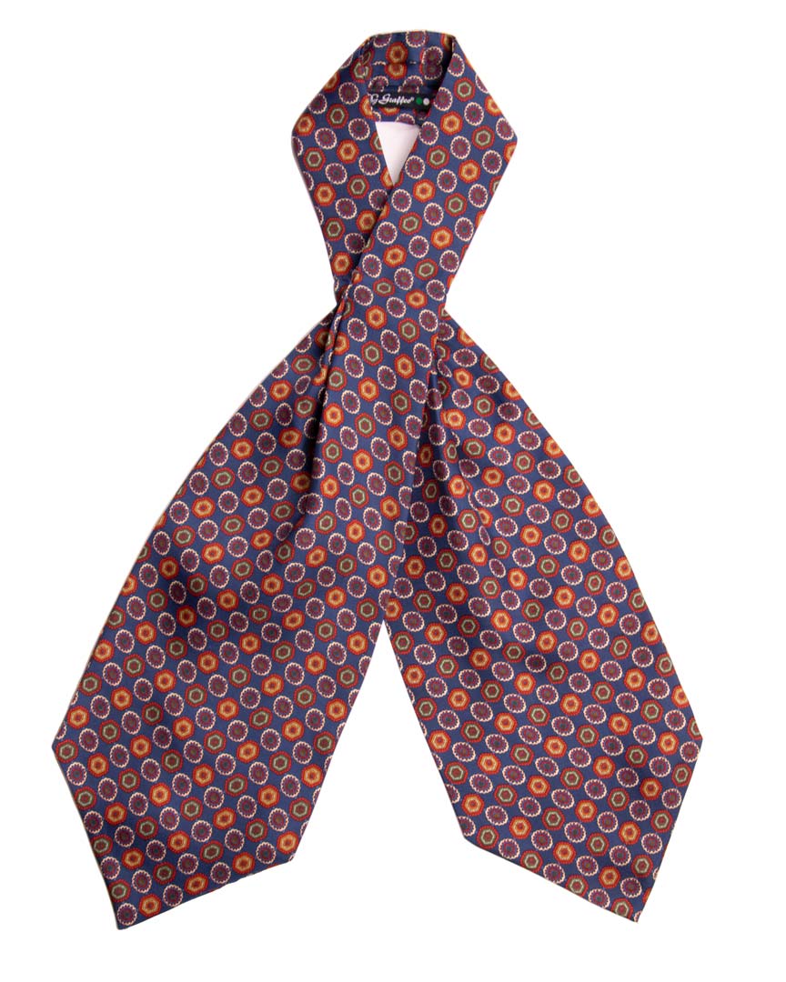 Ascot Stampa di Seta Bluette Fantasia Multicolor Made in Italy Graffeo Cravatte