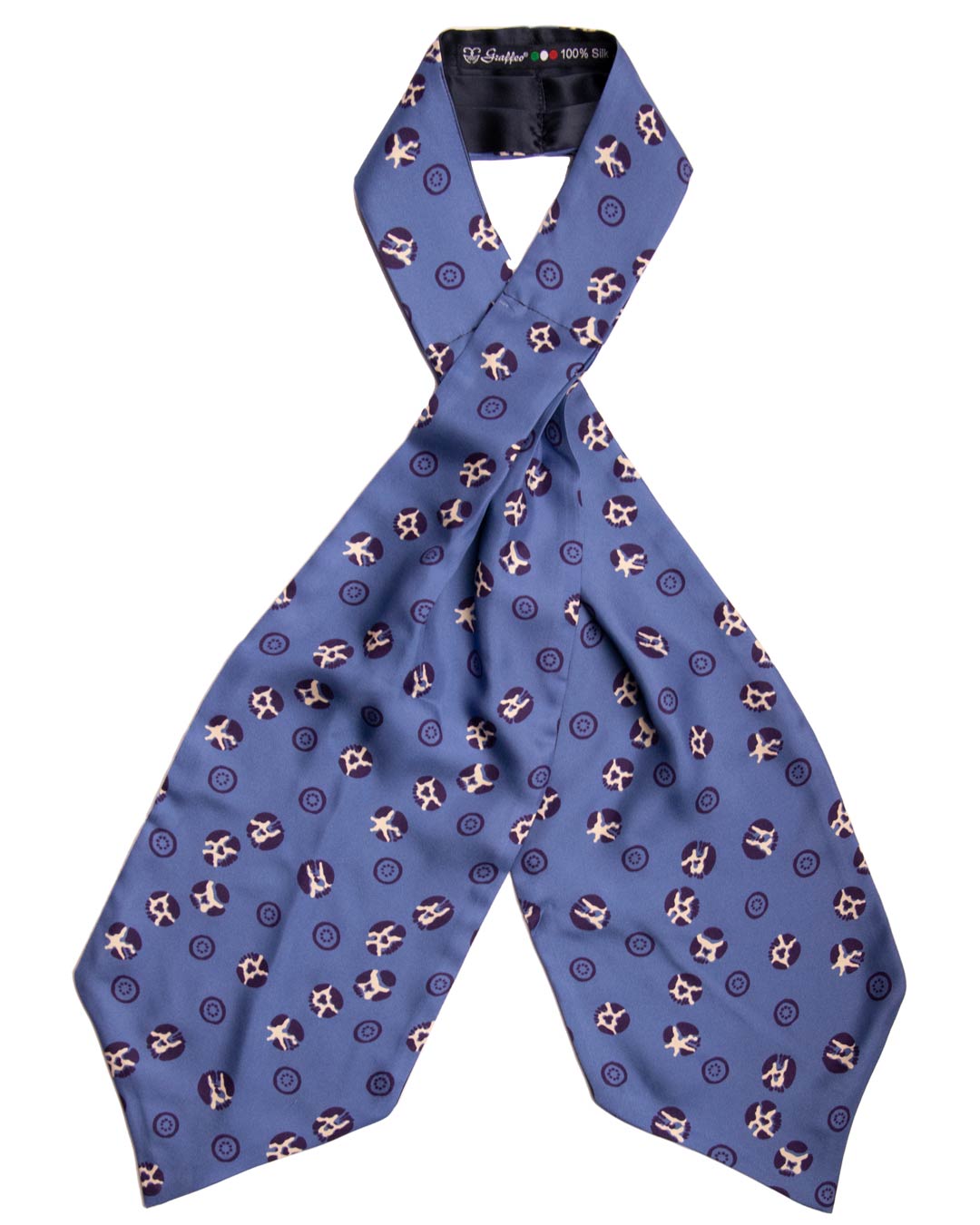 Ascot Stampa di Seta Bluette Fantasia Viola Bianca Made in Italy graffeo Cravatte