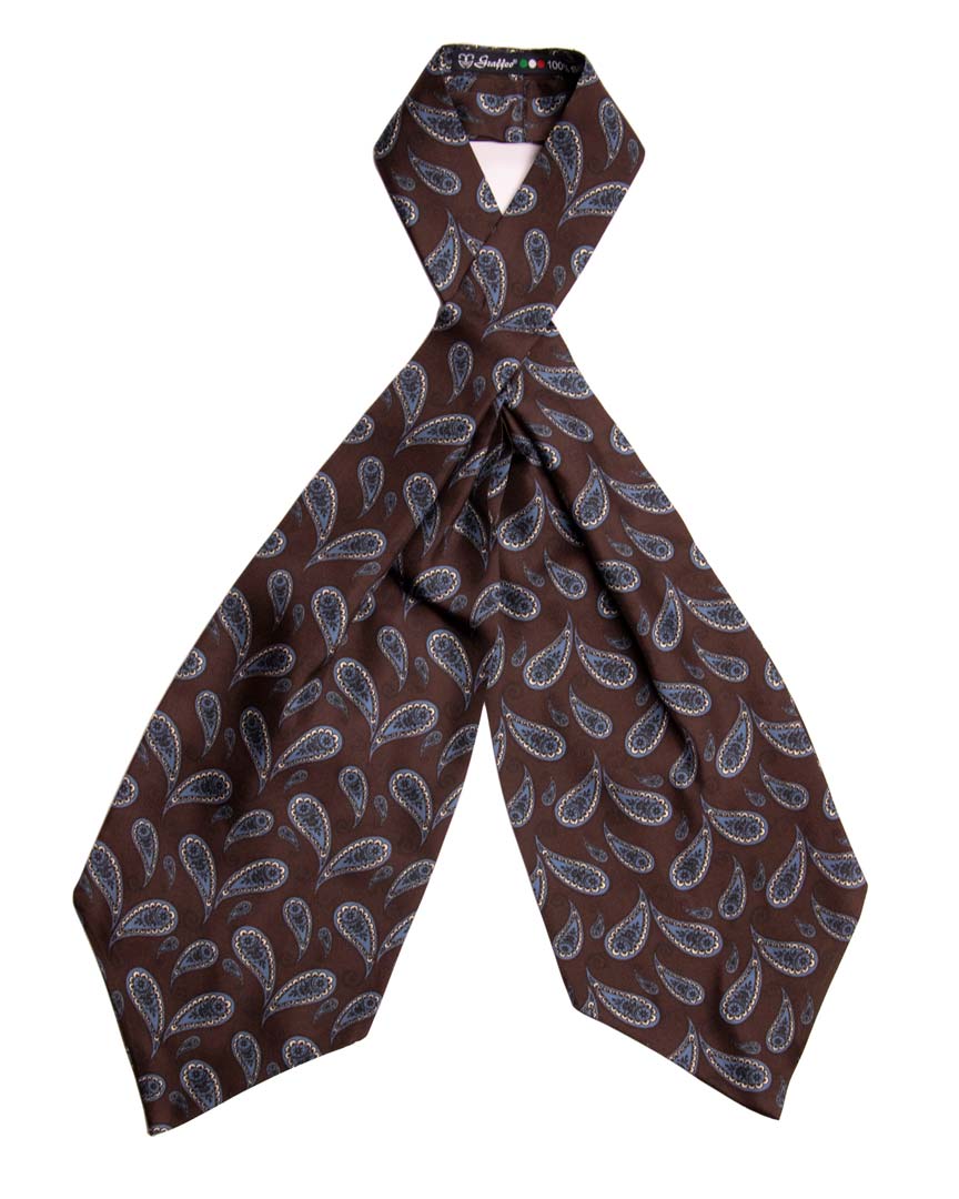 Ascot Stampa di Seta Bordeaux Scuro Paisley Celeste Bianco Blu Made in Italy Graffeo Cravatte