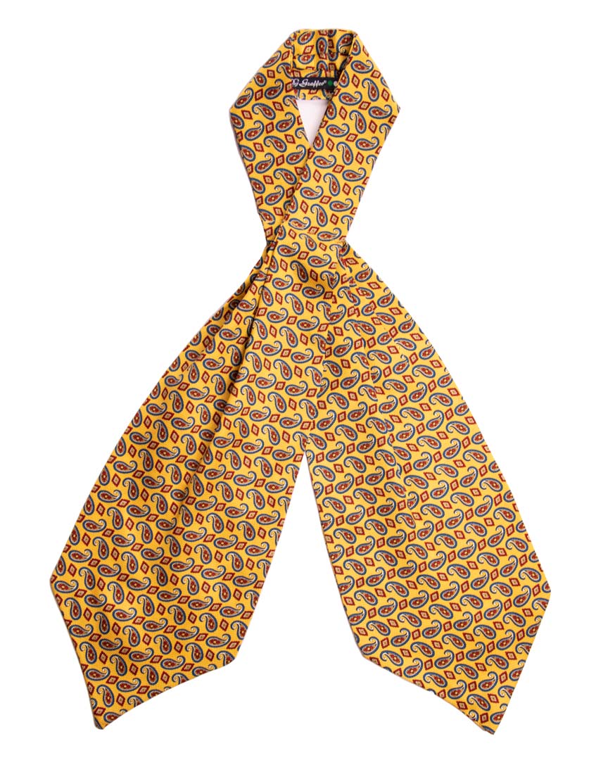 Ascot Stampa di Seta Giallo Paisley Bluette Rosso Bianco Made in Italy Graffeo Cravatte