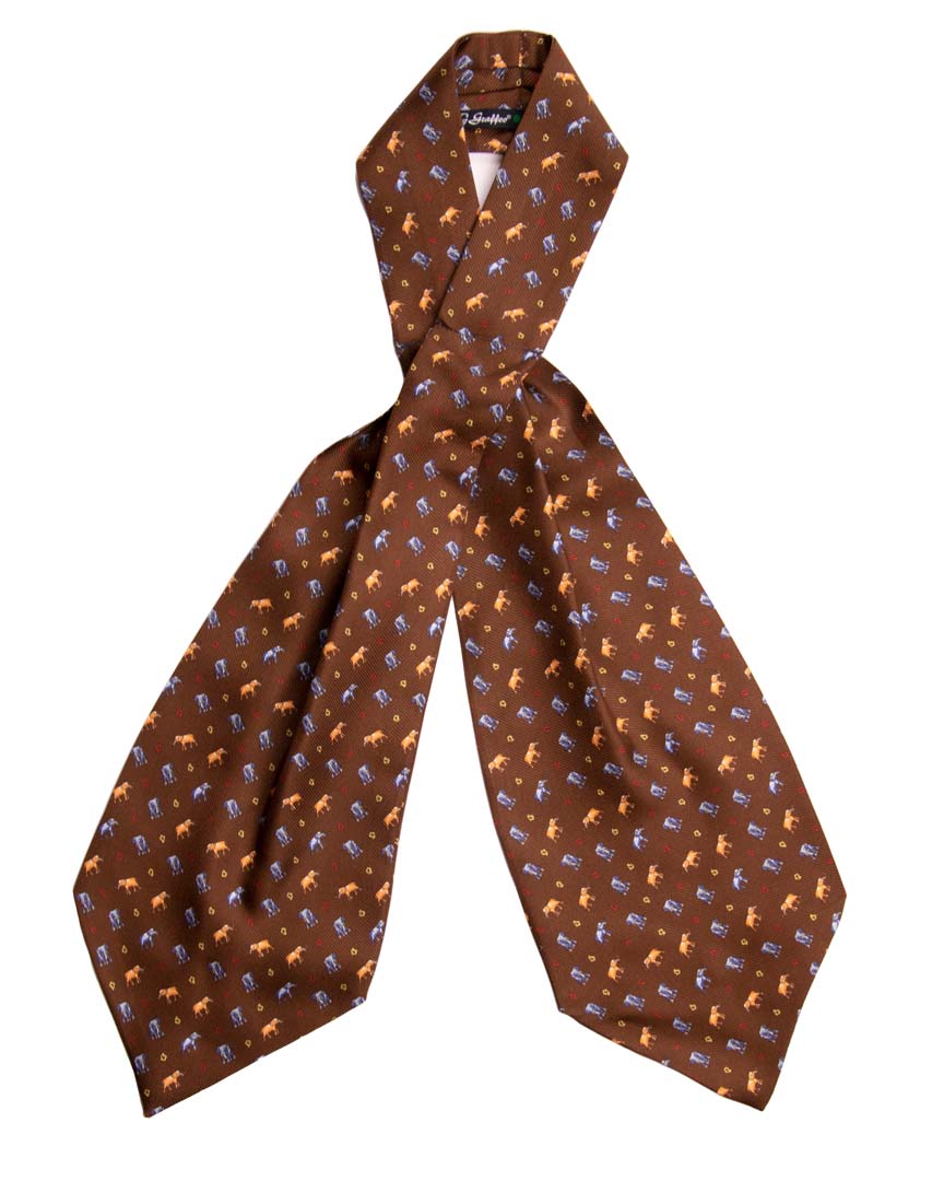 Ascot Stampa di Seta Marrone con Animali Made in Italy Graffeo Cravatte