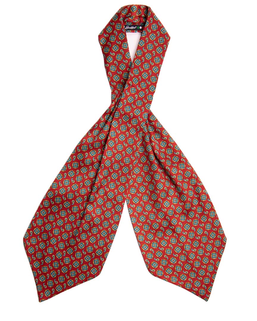 Ascot Stampa di Seta Rosso Bordeaux Fantasia Multicolor Made in Italy Graffeo Cravatte