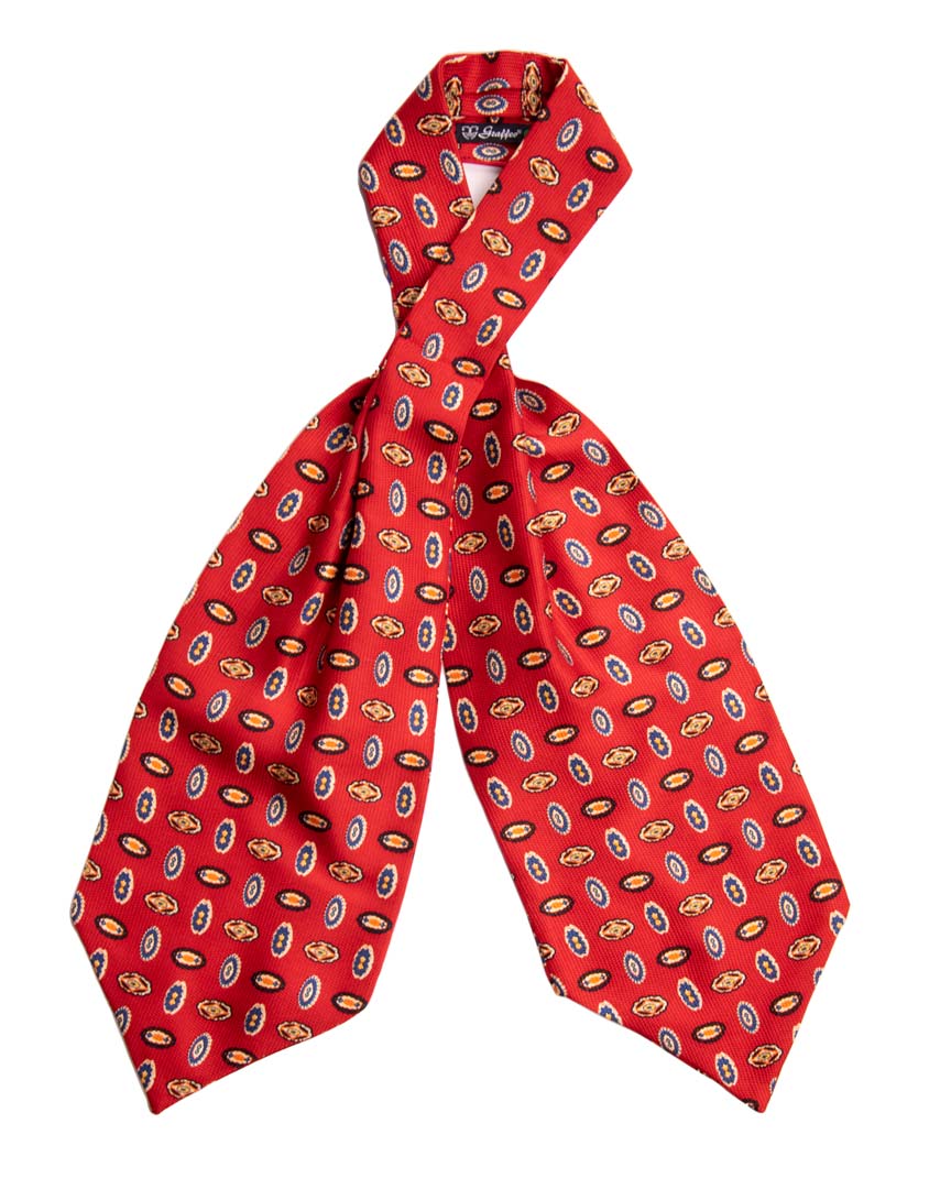 Ascot Stampa di Seta Rosso Fantasia Multicolor Made in Italy Graffeo Cravatte