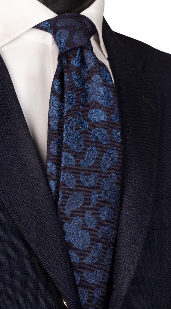 Cavatta in Lana Seta Blu Paisley Bluette Made in Italy Graffeo Cravatte
