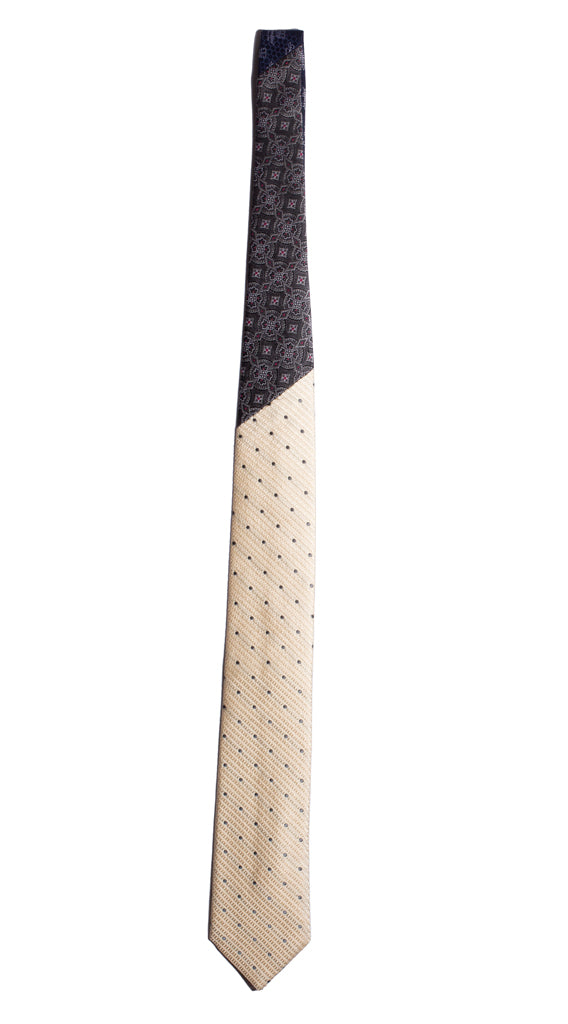 Cravatta Avorio a Pois Grigio Nodo in Contrasto Grigio Fantasia Made in Italy graffeo Cravatte Intera