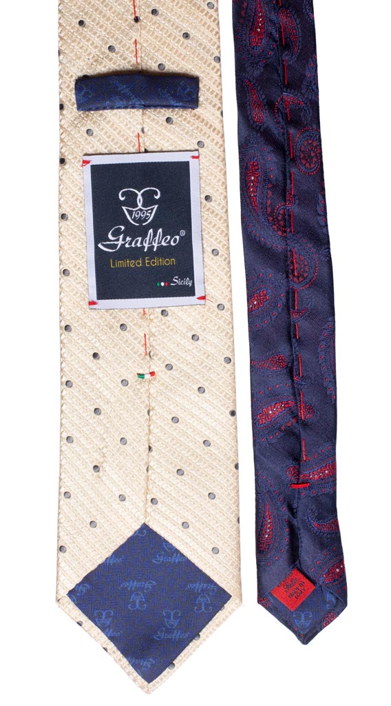 Cravatta Avorio a Pois Grigio Nodo in Contrasto Grigio Fantasia Made in Italy Graffeo Cravatte pala