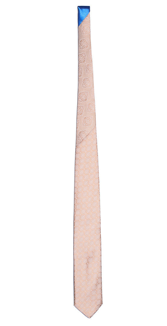 Cravatta Beige Chiaro Fantasia Bianca Nodo In Contrasto Beige Chiaro Medaglioni Bianchi Made in Italy Graffeo Cravatte Intera