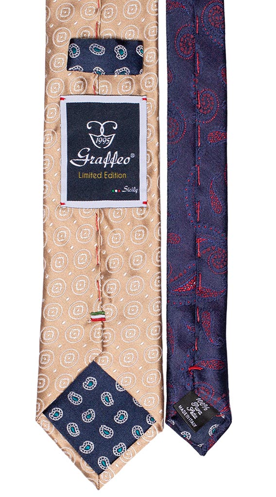 Cravatta Beige Chiaro Micro Fantasia Bianca Nodo In contrasto Beige Chiaro Made in Italy Graffeo Cravatte Pala