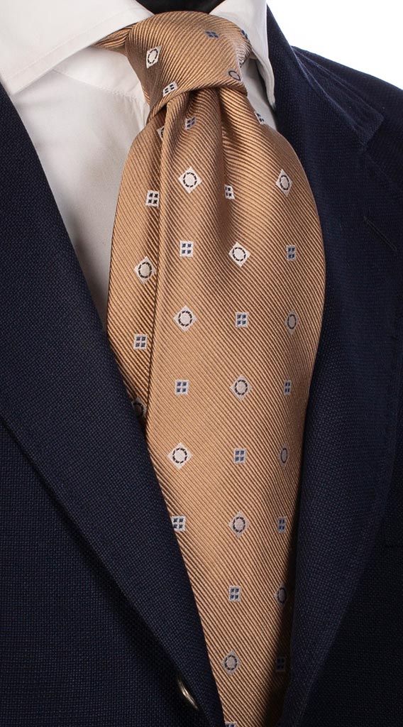 Cravatta Beige Fantasia Bianca Marrone Celeste Made in Italy Graffeo Cravatte