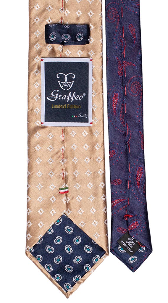 Cravatta Beige Fantasia Bianco Panna Nodo a Contrasto Beige e Bianco Panna Made in Italy Graffeo Cravatte Pala