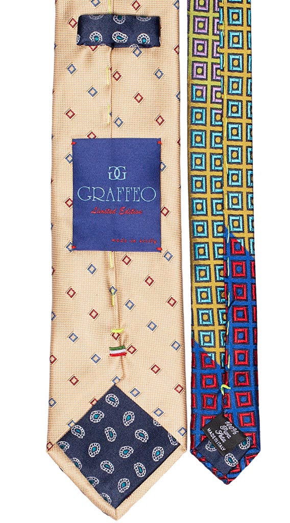 Cravatta Beige Fantasia Bordeaux Celeste Nodo Blu Micro Fantasia Celeste Bianca Made in Italy Graffeo Cravatte Pala