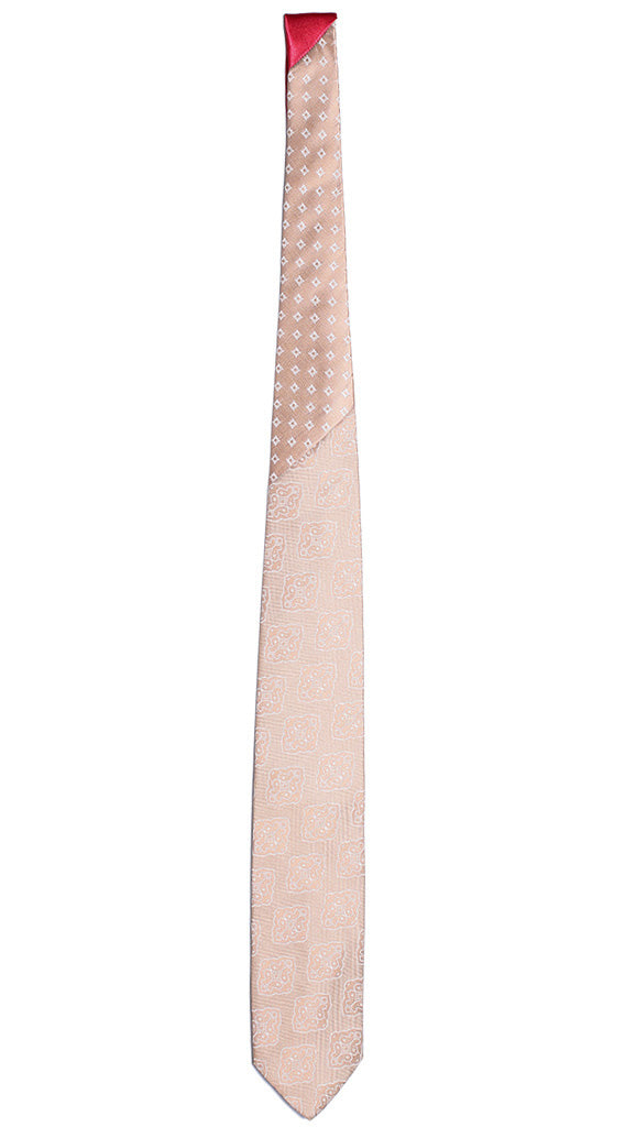 Cravatta Beige Medaglioni Bianchi Nodo In Contrasto Beige Fantasia Bianca Made in Italy Graffeo Cravatte Intera