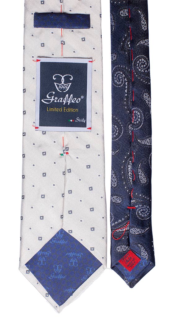 Cravatta Bianco Avorio Fantasia Grigia Nodo in Contrasto Grigio Made in Italy Graffeo cravatte Pala