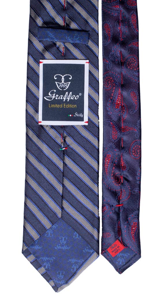 Cravatta Blu Avio Grigio Nodo in Contrasto Grigio Blu Avio Made in Italy Graffeo Cravatte Pala