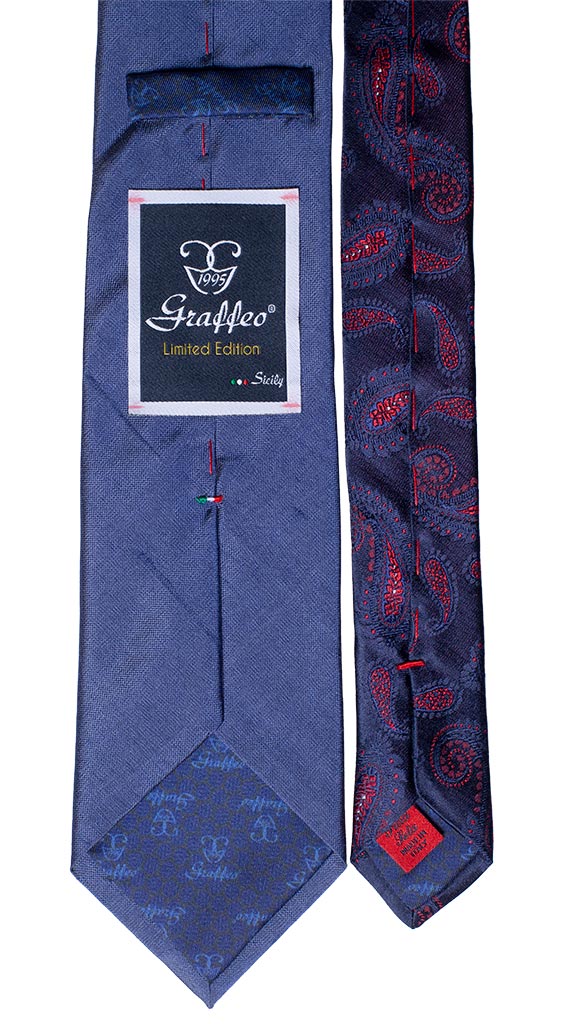 Cravatta Blu Avio Nodo in Contrasto Color Cammello Effetto Lino Made in Italy Graffeo Cravatte Pala