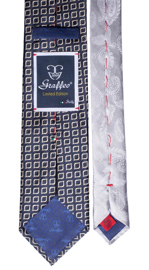 Cravatta Blu Fantasia Avorio Nodo in Contrasto Avorio Made in Italy Graffeo Cravatte Pala