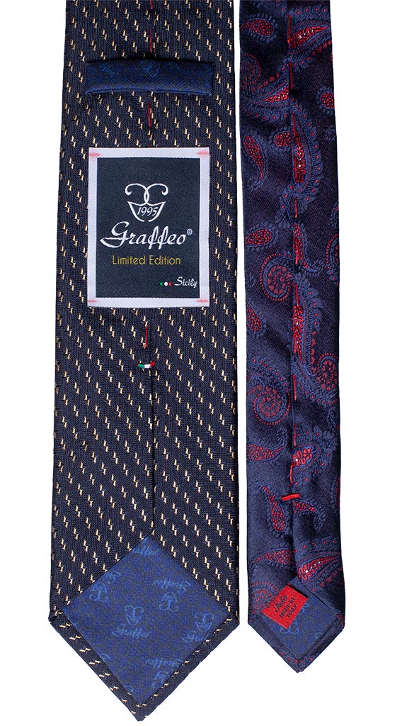 Cravatta Blu Fantasia Beige Nodo in Contrasto Beige a Fantasia Made in Italy Graffeo Cravatte pala