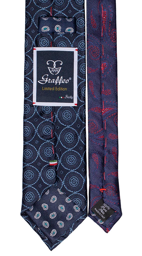 Cravatta Blu Fantasia Celeste Nodo a Contrasto Blu Fantasia Celeste Made in Italy Graffeo Cravatte Pala