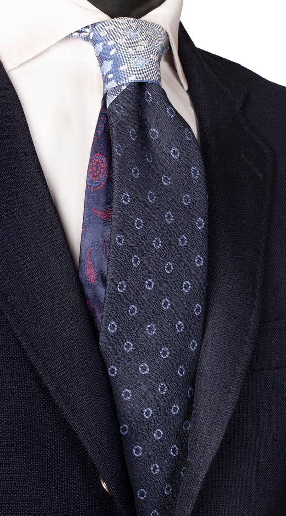 Cravatta Blu Fantasia Celeste Nodo in Contrasto Celeste Bianco a Fiori Made in italy Graffeo Cravatte