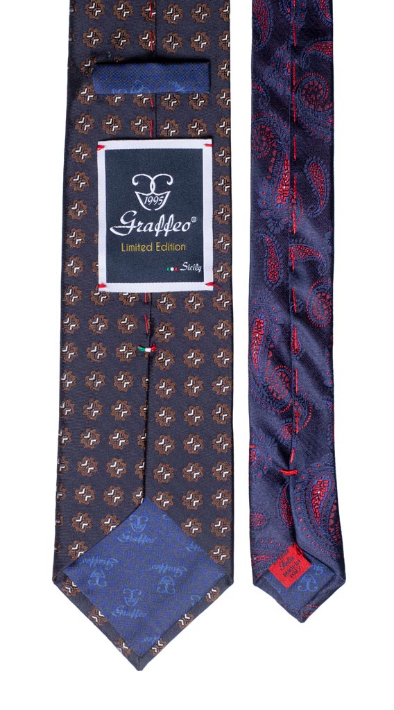 Cravatta Blu Fantasia Marrone Bianca Nodo in Contrasto Tortora Fantasia Made in Italy Graffeo Cravatte Pala