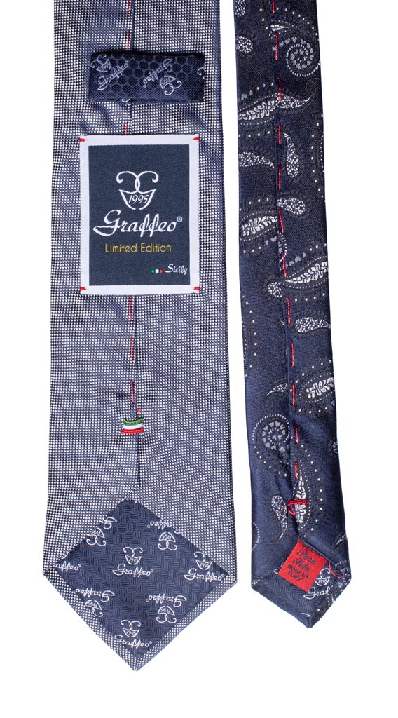 Cravatta Blu Grigia Nodo in Contrasto Fantasia Pied de Poule Blu Grigio Made in Italy graffeo Cravatte Pala