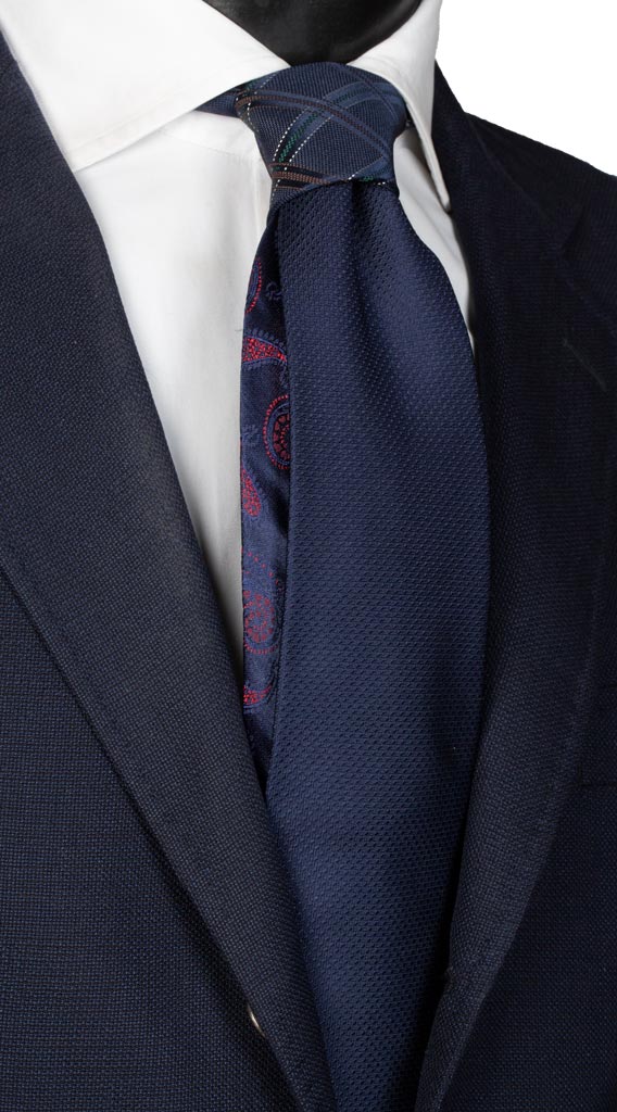 Cravatta Blu Nodo in Contrasto Blu a Quadri Verde Marrone Made in Italy Graffeo Cravatte