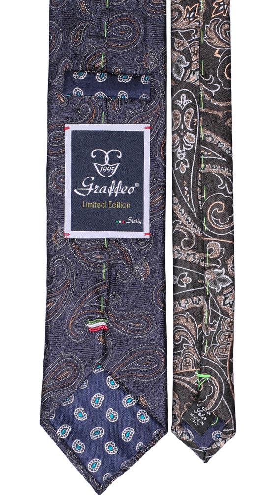 Cravatta Blu Paisley Bianco Marrone Nodo in Contrasto Tortora Made in Italy Graffeo Cravatte Pala