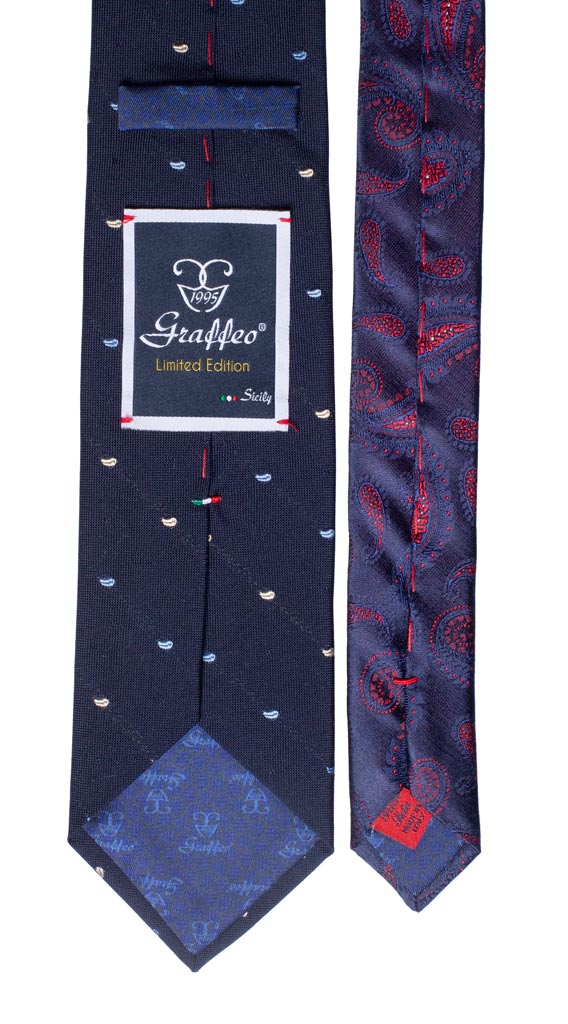 Cravatta Blu Paisley Celeste Beige Nodo in Contrasto Avorio a Pois Blu Celeste Made in Italy Graffeo Cravatte Pala