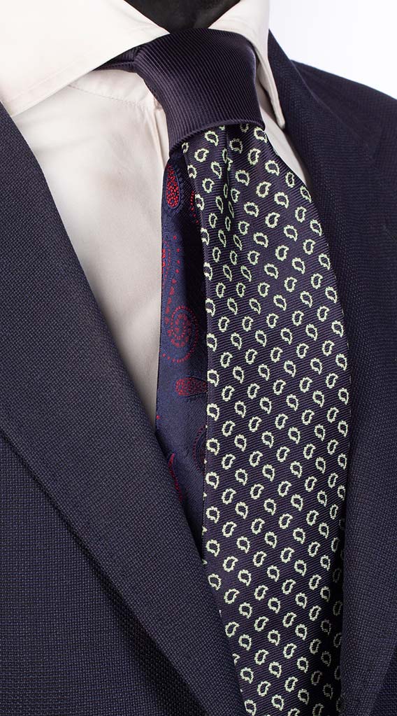 Cravatta Blu Paisley Verde con Nodo a Contrasto Blu Tinta Unita Made in Italy Graffeo Cravatte