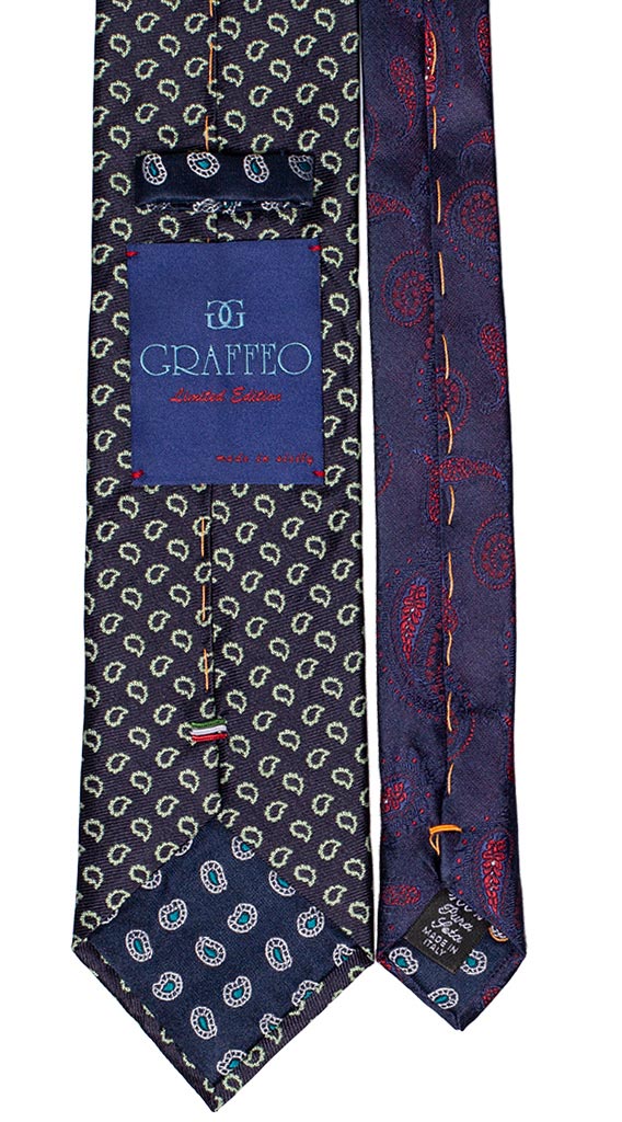 Cravatta Blu Paisley Verde con Nodo a Contrasto Blu Tinta Unita Made in Italy Graffeo Cravatte Pala