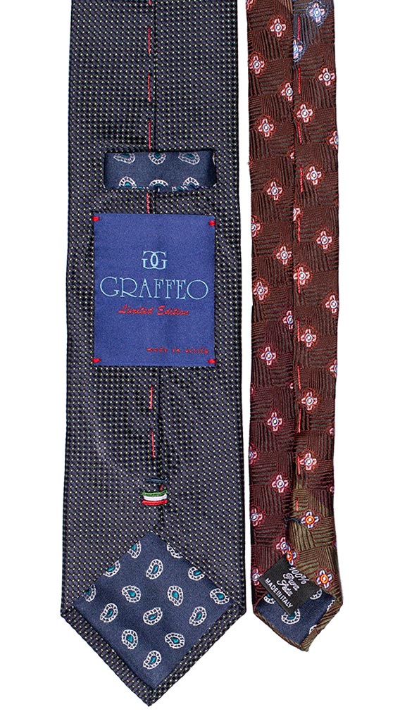 Cravatta Blu Punto a Spillo Verde Nodo in Contrasto Blu a Fiori Verde Bianchi Made in Italy Graffeo Cravatte Pala