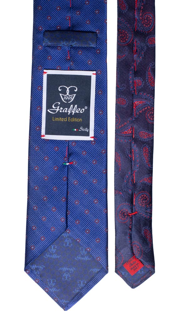 Cravatta Bluette a Fiori Bordeaux Nodo in Contrasto Pied de Poule Bianco Blu Made in Italy Graffeo Cravatte Pala